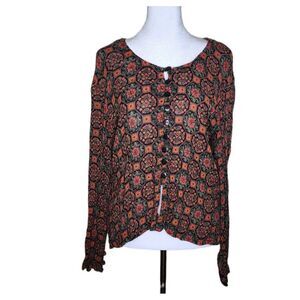 Vintage 90s Peasant Shirt Blouse Top Womens Size M Black Boho Floral Pier One Im